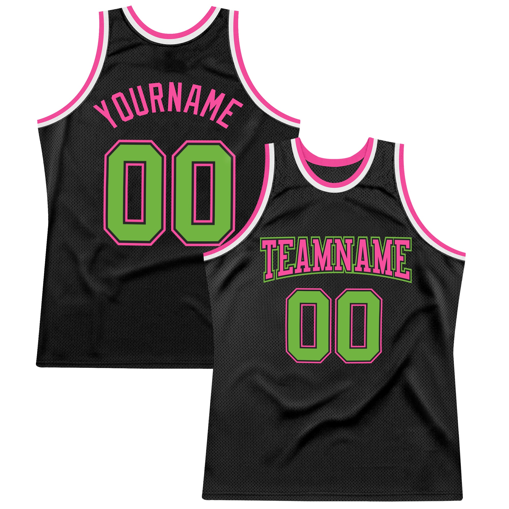 Personalized Basketball Jersey in Black Neon Green-Pink for Throwback Style Personalized Black Neon Green-Pink Throwback