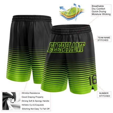 Personalized Basketball Shorts in Black Neon Green Pinstripe Fade Design Personalized Black Neon Green Pinstripe Fade Fashion