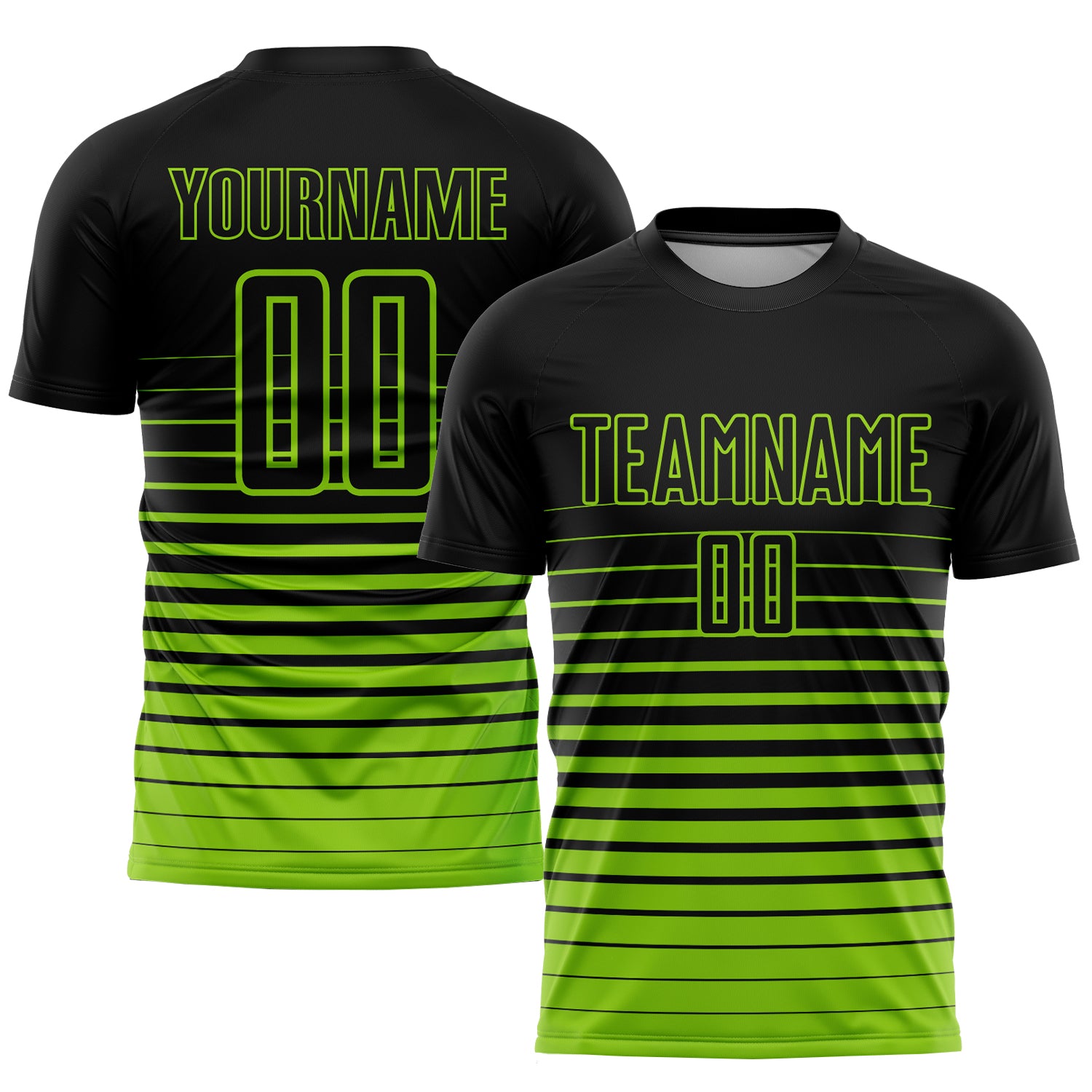 Custom Soccer Uniform Jersey with Personalized Name and Number - Black Neon Green Pinstripe Fade Fashion Design Personalized
