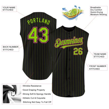 Personalized Sleeveless Baseball Jersey in Black Neon Green Pinstripe and Light Blue Personalized Black Neon Green Pinstripe