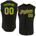 Personalized Sleeveless Baseball Jersey in Black Neon Green Pinstripe and Light Blue Personalized Black Neon Green Pinstripe