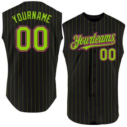 Personalized Sleeveless Baseball Jersey in Black Neon Green Pinstripe and Light Blue Personalized Black Neon Green Pinstripe