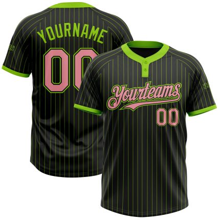 Personalized Black Neon Green Pinstripe Medium Pink Softball Jersey Unisex Two-Button Personalized Black Neon Green Pinstripe