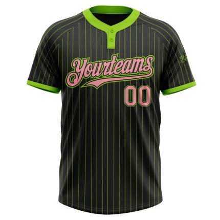 Custom Name and Number Black Neon Green Pinstripe Softball Jersey Unisex Two-Button Medium Pink Personalized Black Neon Green