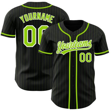 Personalized Neon Green Pinstripe Baseball Jersey Custom Name and Number, Authentic Team Design Personalized Black Neon Green
