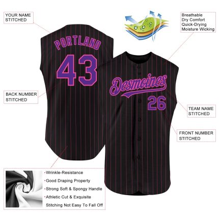 Custom Personalized Sleeveless Baseball Jersey - Black Neon Green Pinstripe with Name & Number Personalized Black Neon Green