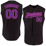 Custom Personalized Sleeveless Baseball Jersey - Black Neon Green Pinstripe with Name & Number Personalized Black Neon Green