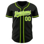 Personalized Neon Green Pinstripe Baseball Jersey in Black - Customizable Athletic Wear Personalized Black Neon Green Pinstripe