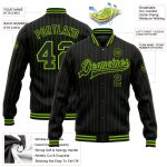 Personalized Black Neon Green Bomber Varsity Jacket Full-Snap Letterman Personalized Black Neon Green Pinstripe Neon Green