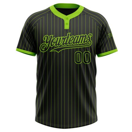Custom Name and Number Unisex Softball Jersey in Black Neon Green Pinstripe - Two-Button Design Personalized Black Neon Green