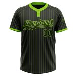 Personalized Black Neon Green Two-Button Unisex Softball Jersey with Pinstripe Design Personalized Black Neon Green Pinstripe