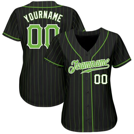 Customizable Baseball Jersey - Black Neon Green Pinstripe with Name & Number - Authentic Team Gear Personalized Black Neon