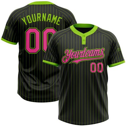 Personalized Softball Jersey - Black Neon Green Pinstripe Unisex Two-Button Personalized Black Neon Green Pinstripe Pink