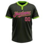 Personalized Softball Jersey - Black Neon Green Pinstripe Unisex Two-Button Personalized Black Neon Green Pinstripe Pink