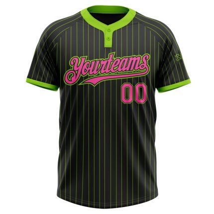 Personalized Softball Jersey - Black Neon Green Pinstripe Unisex Two-Button Personalized Black Neon Green Pinstripe Pink