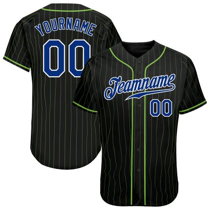 Personalized Black Neon Green Pinstripe Baseball Jersey - Royal & White Design Personalized Black Neon Green Pinstripe Royal-White