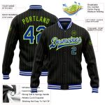 Personalized Black Neon Green Pinstripe Bomber Jacket Varsity Full-Snap Letterman Personalized Black Neon Green Pinstripe