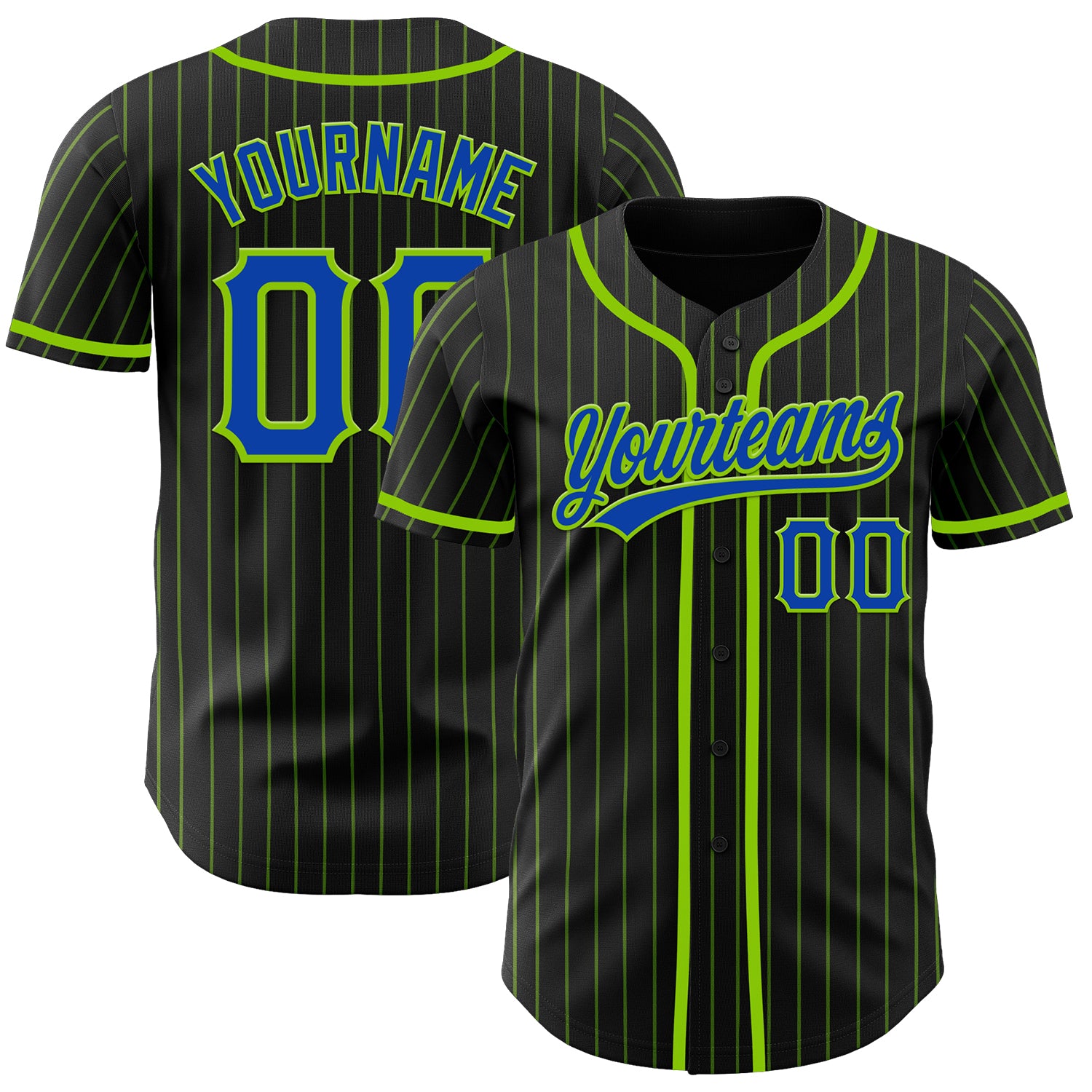 Custom Name Number Black Neon Green Pinstripe Thunder Blue Authentic Baseball Jersey Personalized Black Neon Green Pinstripe