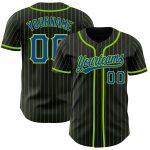 Personalized Neon Green Pinstripe Baseball Jersey - Black Thunder Blue Color Personalized Black Neon Green Pinstripe Thunder