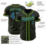 Personalized Neon Green Pinstripe Baseball Jersey - Black Thunder Blue Color Personalized Black Neon Green Pinstripe Thunder