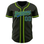 Personalized Neon Green Pinstripe Baseball Jersey - Black Thunder Blue Color Personalized Black Neon Green Pinstripe Thunder