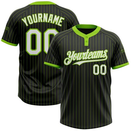 Personalized Softball Jersey - Black Neon Green Pinstripe Two-Button Unisex Design Personalized Black Neon Green Pinstripe
