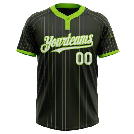 Personalized Softball Jersey - Black Neon Green Pinstripe Two-Button Unisex Design Personalized Black Neon Green Pinstripe