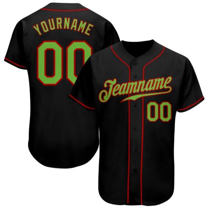 Custom Black Neon Green and Red Baseball Jersey - Personalized Sports Apparel Personalized Black Neon Green-Red Baseball