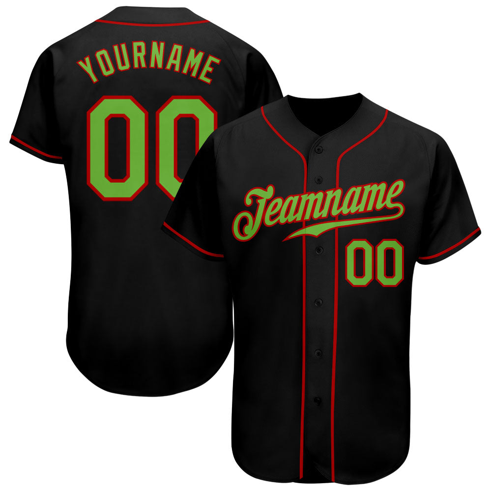 Custom Black Neon Green and Red Baseball Jersey - Personalized Sports Apparel Personalized Black Neon Green-Red Baseball