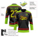 Custom Hockey Jersey with Personalized Name & Number in Black Neon Green-Red Lace Design Personalized Black Neon Green-Red