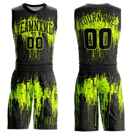 Personalized Basketball Jersey Black Neon Green Round Neck Sublimation Suit 2 Personalized Black Neon Green Round Neck Sublimation