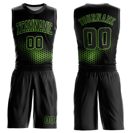 Personalized Round Neck Basketball Jersey Sublimation Black Neon Green 3 Personalized Black Neon Green Round Neck Sublimation