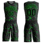 Custom Basketball Jersey with Personalized Name and Number, Black Neon Green Round Neck Sublimation Suit Personalized Black