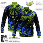 Custom 3D Bomber Varsity Jacket in Black Neon Green-Royal Full-Snap Design Personalized Black Neon Green-Royal 3D Bomber