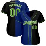 Personalized Black Neon Green Royal Split Fashion Baseball Jersey for Men Personalized Black Neon Green-Royal Split Fashion