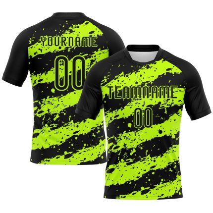 Personalized Black Neon Green Volleyball Uniform Jersey - Sublimation Design Personalized Black Neon Green Splash Sublimation