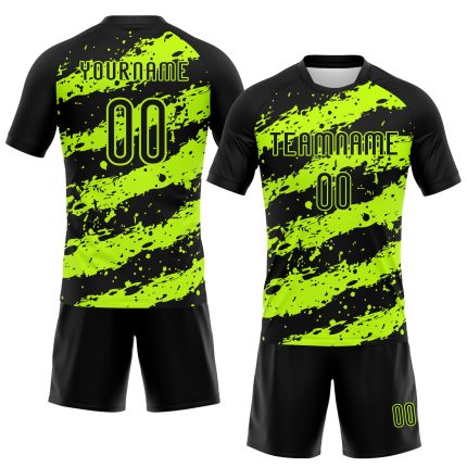 Personalized Black Neon Green Volleyball Uniform Jersey - Sublimation Design Personalized Black Neon Green Splash Sublimation