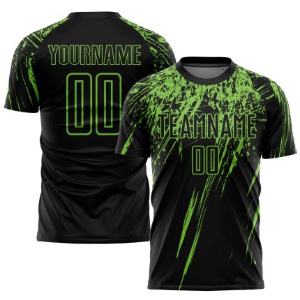 Personalized Sublimation Soccer Jersey - Black Neon Green Uniform, Size 2 Personalized Black Neon Green Sublimation Soccer