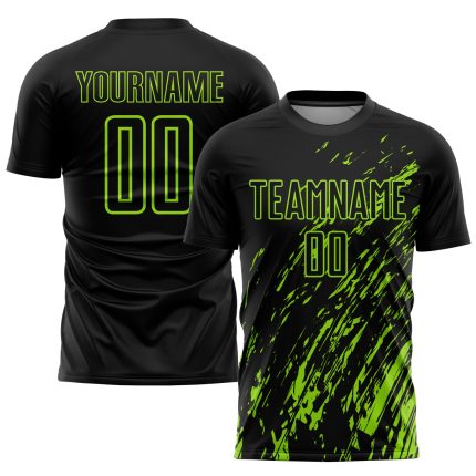 Personalized Black Neon Green Soccer Jersey Sublimation Uniform for Team 3 Personalized Black Neon Green Sublimation Soccer