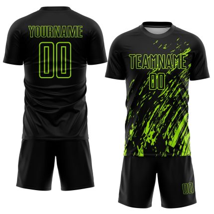 Personalized Black Neon Green Soccer Jersey Sublimation Uniform for Team 3 Personalized Black Neon Green Sublimation Soccer