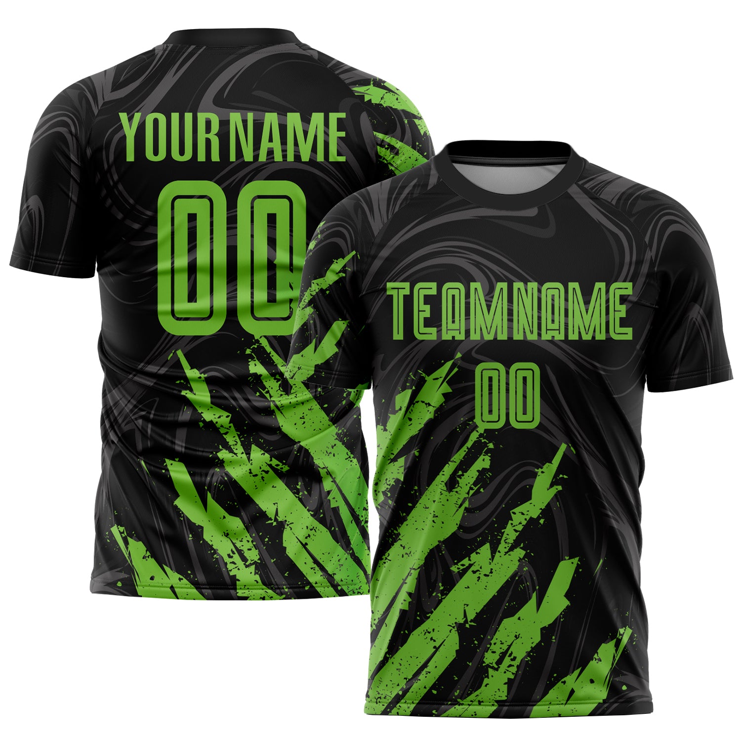 Personalized Black Neon Green Soccer Jersey Uniform - Custom Sublimation Design Personalized Black Neon Green Sublimation