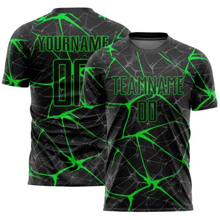 Personalized Sublimation Soccer Jersey in Black and Neon Green Personalized Black Neon Green Sublimation Soccer Uniform Jersey