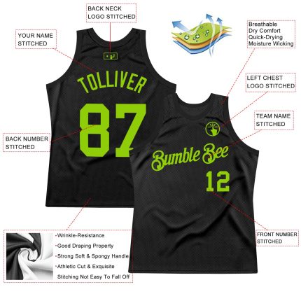 Personalized Throwback Basketball Jersey in Black and Neon Green Personalized Black Neon Green Throwback Basketball Jersey