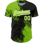 Personalized 3D Abstract Brush Stroke Baseball Jersey in Black Neon Green-White Personalized Black Neon Green-White 3D Abstract