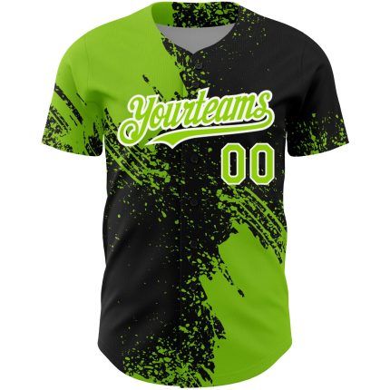 Personalized 3D Abstract Brush Stroke Baseball Jersey in Black Neon Green-White Personalized Black Neon Green-White 3D Abstract