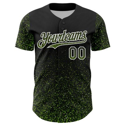 Personalized Black Neon Green Glitter 3D Abstract Baseball Jersey for Men Personalized Black Neon Green-White 3D Abstract