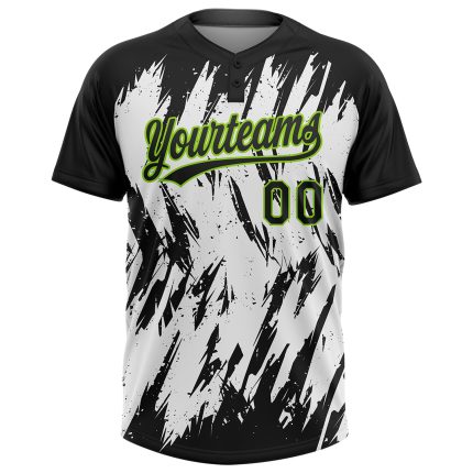 Personalized 3D Abstract Sharp Shape Unisex Softball Jersey - Black Neon Green-White Two-Button Design Personalized Black