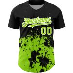 Personalized Black Green White 3D Abstract Splash Grunge Art Baseball Jersey Personalized Black Neon Green-White 3D Abstract