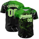 Personalized Dinosaur Baseball Jersey in Black, Neon Green, and White - 3D Design for Kids and Adults Personalized Black