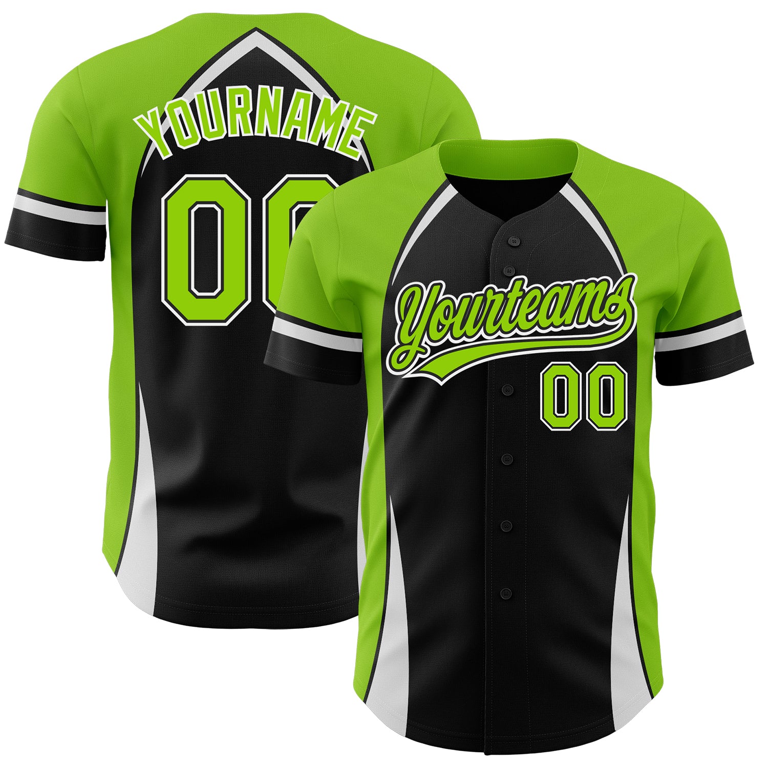 Personalized Black Neon Green White 3D Curve Baseball Jersey for Men and Women Personalized Black Neon Green-White 3D Curve